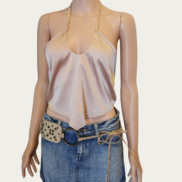 Princess Polly BEIGE/Rose Asymmetrical Backless Crop Top NWT - Picture 1 of 9